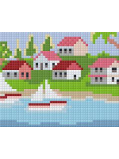 Pixel szett 1 normál alaplappal, színekkel, házak tóval