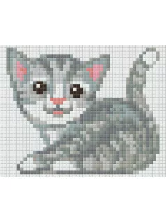 Pixel szett 1 normál alaplappal, színekkel, szürke cica, (801361)