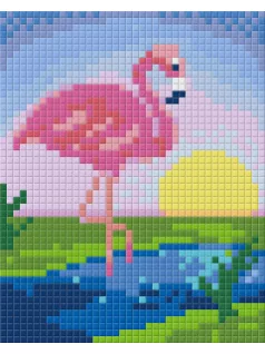 Pixel szett 1 normál alaplappal, színekkel, flamingó, naplementével