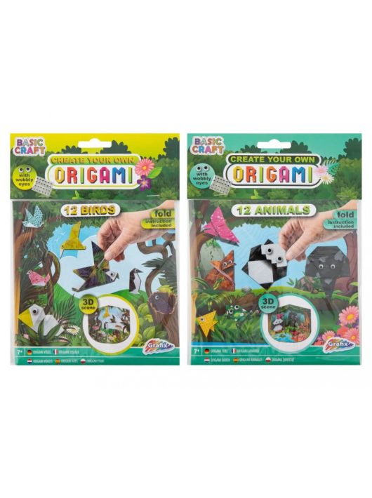 Origami hajtogató készlet mozgó szemekkel, 2 féle változat (madarak és állatok)
