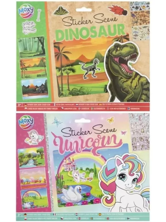 Újrahasználható matrica készlet, 27x21 cm, 2 féle változat (dinoszaurusz, unikornis)