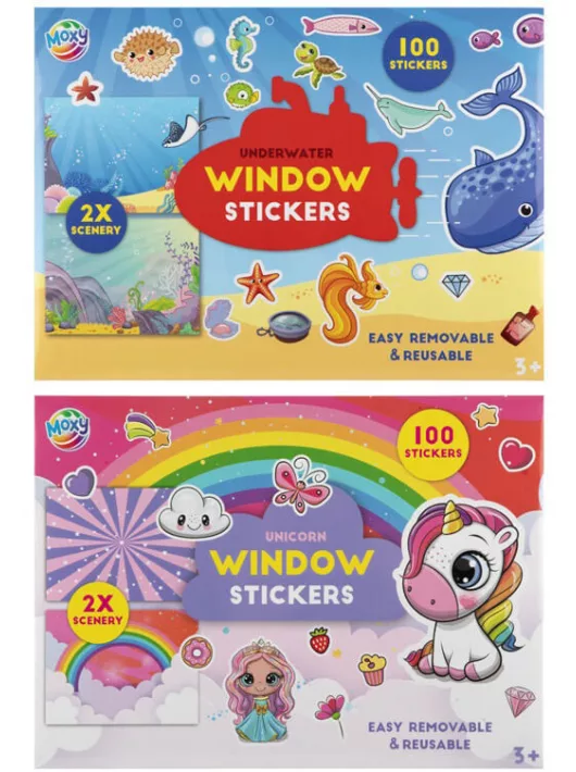 Újrahasználható matrica készlet, A/4, 2 háttér és 100 matrica, kétféle (vízi világ és unikornisok)