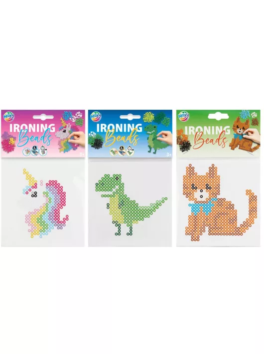 Vasalható gyöngykészlet, 15x15cm-es alaplappal, 3 féle (unikornis, dinoszaurusz, macska)
