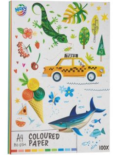   Színes papírok, fénymásolópapír A/4, 80g, 10 szín, 100 lap/cs, Moxy
