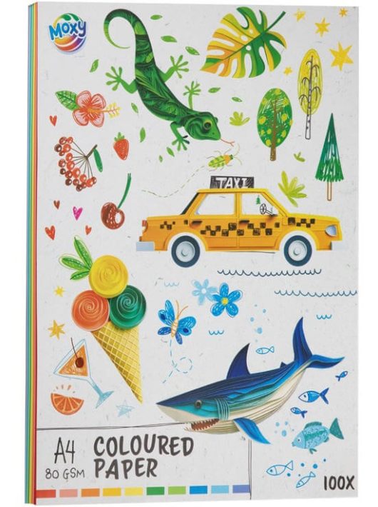 Színes papírok, fénymásolópapír A/4, 80g, 10 szín, 100 lap/cs, Moxy
