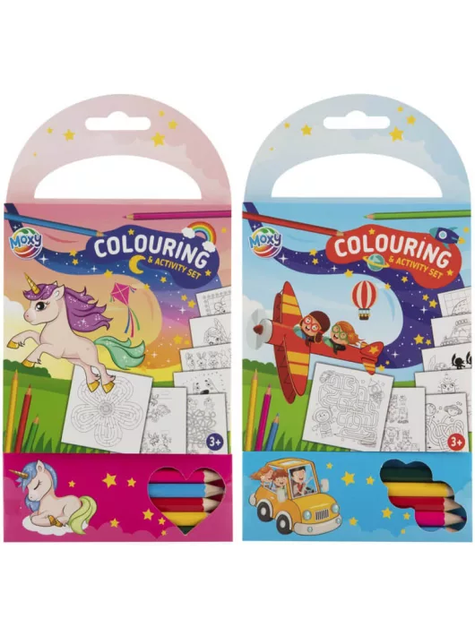 Mini foglalkoztató- és színezőfüzet, útikönyv, 11x22cm, 60 lap, 5 ceruza, kétféle változat