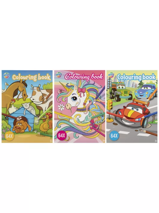 Színezőfüzet, A/4, 64 oldal, 3 féle változat (állatos, lányos, fiús)
