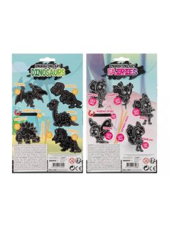   Képkarcoló szett, mágneskészítő, 10 db/csomag, 2 féle változat (dinoszauruszok, tündérek)