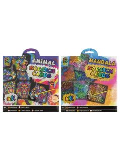   Képkarcoló szett, 20x20cm, 6 db/csomag, 1 karcoló pálca, 2 féle téma (állatok, mandala)