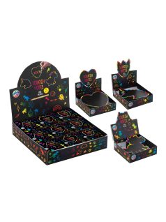   Képkarcoló szett, 75 db 9x9cm-es lap, 1 karcoló pálca, 3 féle forma