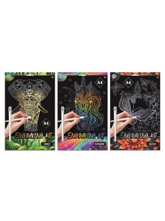   Képkarcoló szett, A/4, 3 féle változat (elefánt, unikornis, lepkék)