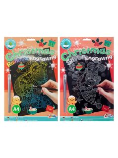   Képkarcoló szett, A/4, karácsonyi, 2 féle változat (télapó, maci)