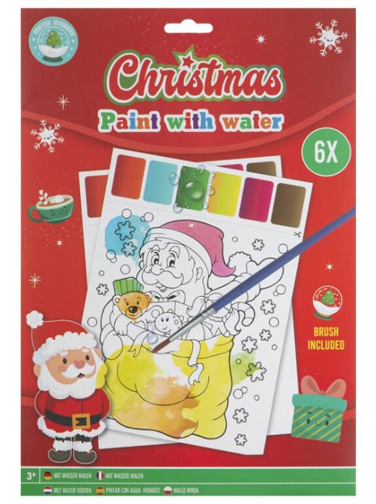 Karácsonyi vízzel festős színező füzet, A/4, 6 lap, ecsettel