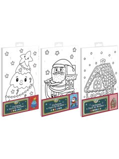   Festés számok szerint gyerekeknek (vászon, festék, ecset), 20x30cm, karácsonyi, 3 féle változat (karácsonyfa, télapó, mézeskalács házikó)