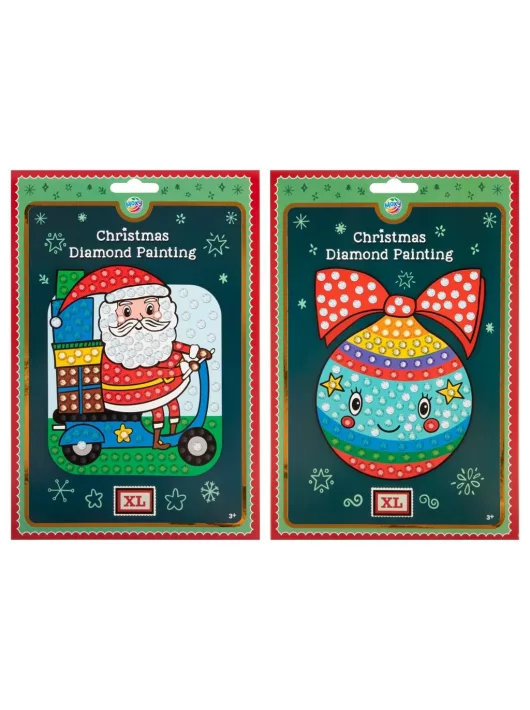 Gyémántfestés szett, karácsonyi, XL kövekkel, A/5, 2 féle (télapó, gömb)