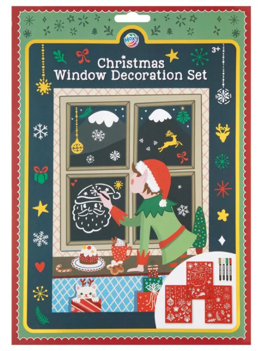 Karácsonyi ablakdekoráló készlet, 3 db A/4 stencil és 4 ablakfilc (800083)