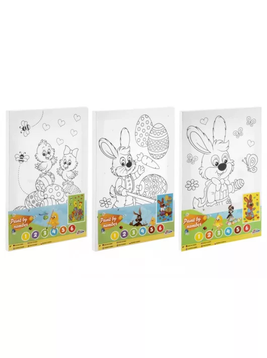Festés számok szerint gyerekeknek , 20x30cm, húsvéti, 3 féle változat (nyuszik, tojások és csibék)
