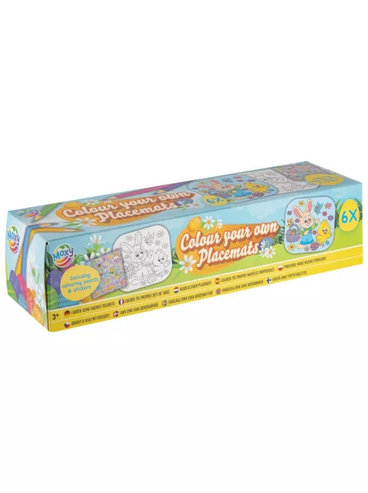 Húsvéti asztali alátét, színezhető, 6 db-os, 5 db színes ceruzával és matricákkal