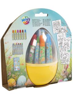   Húsvéti színező szett tojás formájú műanyag tartóban (filctollak, zsírkréta, színezhető lapok, matrica) 