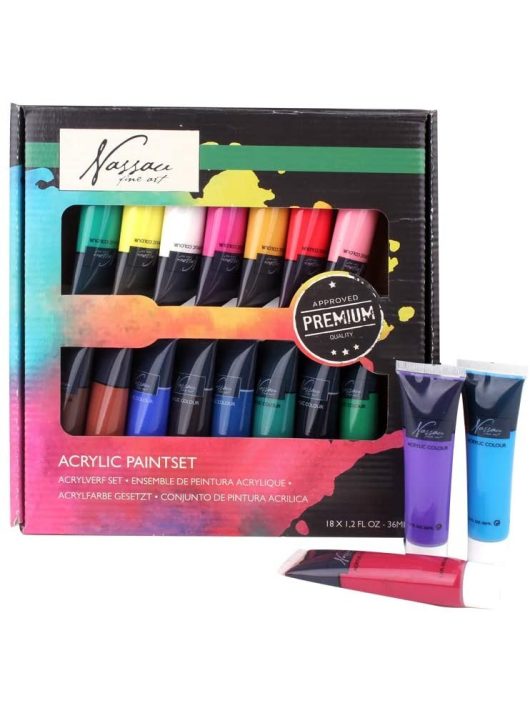 Akrilfesték készlet, 18x36 ml, 9 alap és 9 pasztel szín