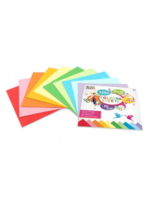 Színes papírok, origami hajtogató lapok 15x15cm, 70g, 10 szín, 120 lap/cs