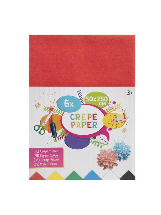 Krepp papír 50x250cm, 6 ív/csomag (fekete, kék, sárga, fehér, piros, zöld)