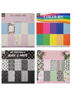   Mintás papírok, lapok, 15x15cm, 100 g, 10 minta, 30 lap/cs, vegyes minták, 4 féle változat
