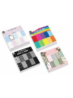   Mintás papírok, lapok, 15x15cm, 100 g, 10 minta, 30 lap/cs, vegyes minták, 4 féle változat