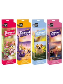   Gyémántfestés szett, 30x30cm, 4 féle (madár a fán, lepkék és virágok, kutya, Velence)