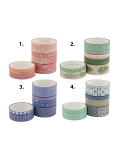   Öntapadós papírszalag, washi-tape, 6 x 3m, 6 db/csomag, pasztell színek, 4 féle változat