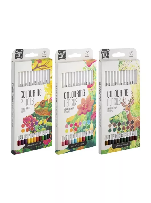 Színes ceruzakészlet 12 db-os, 3 féle változat (intenzív, pasztell és natúr színek)