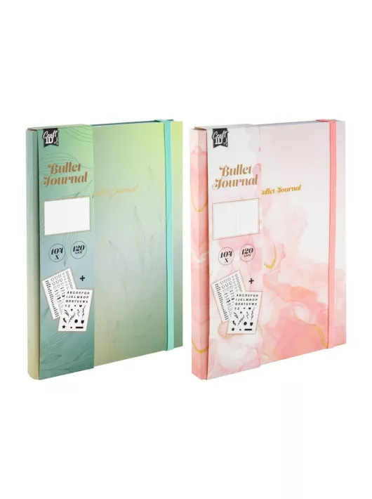 Bullet Journal, pontrácsos napló, notesz A/5, 104 lapos, 120g, 2 ív matricával, kétféle változat