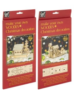   Karácsonyi fa dekoráció készítő kreatív szett, 2 féle, ház fenyőfával vagy télapó szánja (30x6,4cm)