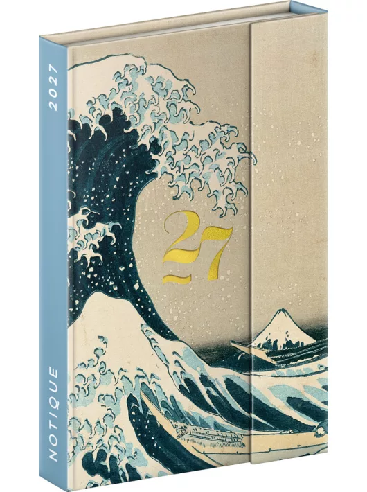 Realsystem mágnessel záródó agenda, határidőnapló, heti tervező, 11x16cm, 2027, Katsushika Hokusai