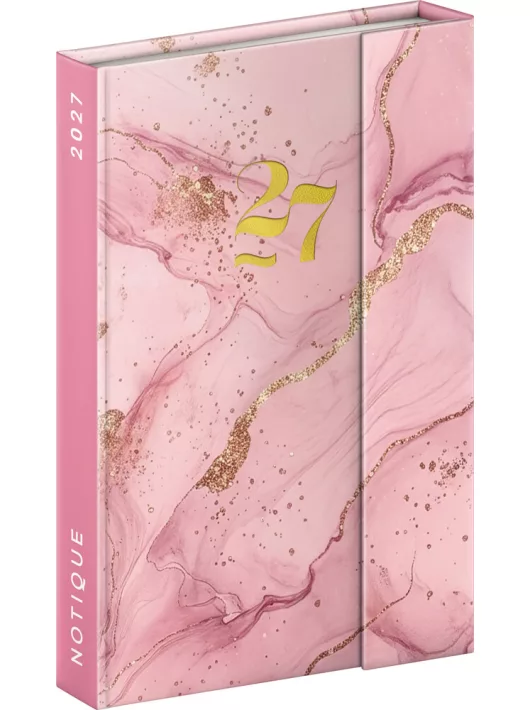 Realsystem mágnessel záródó agenda, határidőnapló, heti tervező, 11x16cm, 2027, Pink Marble