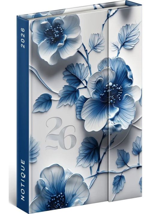 Realsystem mágnessel záródó agenda, határidőnapló, 11x16cm, heti tervező, 2026, Porcelain Flower
