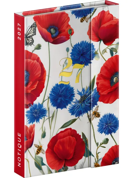 Realsystem mágnessel záródó agenda, határidőnapló, heti tervező, 11x16cm, 2027, Porcelain Flower