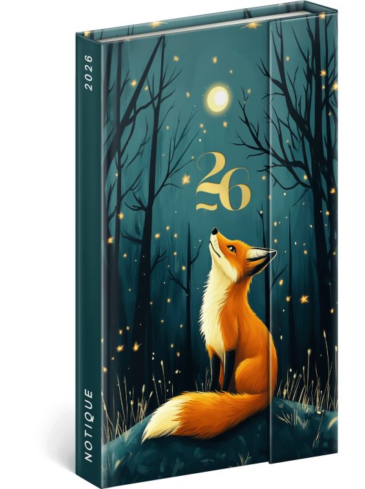 Realsystem mágnessel záródó agenda, határidőnapló, 13x21cm, heti tervező, 2026, Fox