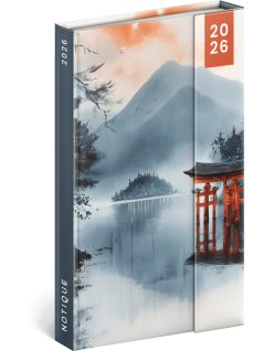   Realsystem mágnessel záródó agenda, határidőnapló, 13x21cm, heti tervező, 2026, Japan