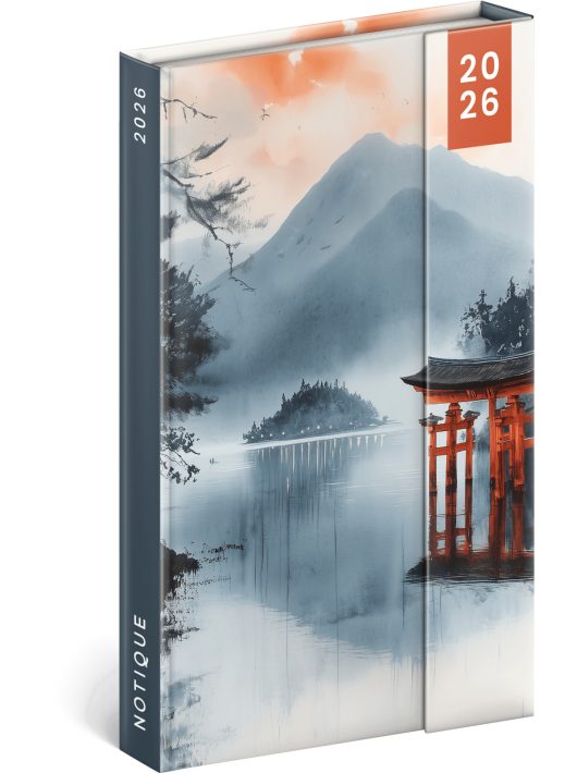 Realsystem mágnessel záródó agenda, határidőnapló, 13x21cm, heti tervező, 2026, Japan