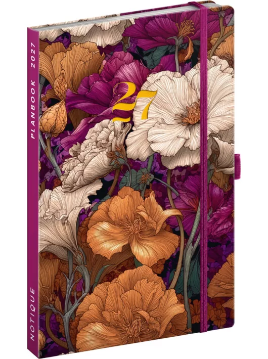 Realsystem design agenda, határidőnapló, 13x21cm, heti tervező, 2027, Vintage Flowers