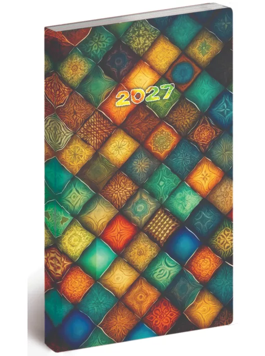 Realsystem zsebnaptár, álló, heti, 9x16,5cm, 2027. Flexi mozaik