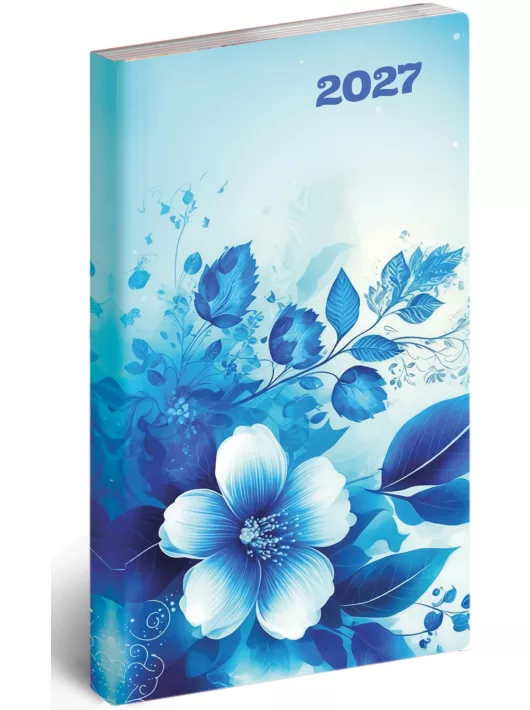 Realsystem zsebnaptár, álló, heti, 9x16,5cm, 2027. Flexi kékvirág