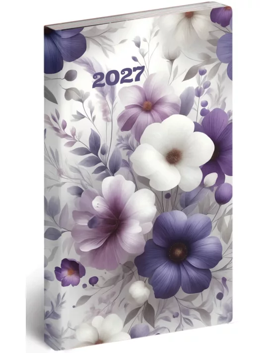 Realsystem zsebnaptár, álló, heti, 9x16,5cm, 2027. Flexi lilavirág