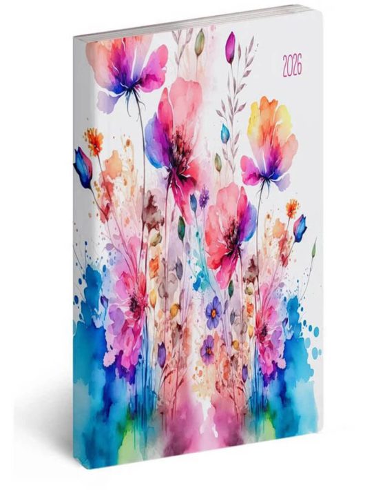 Realsystem zsebnaptár, álló, heti, 9x16,5cm, 2026 Flexi akvarell