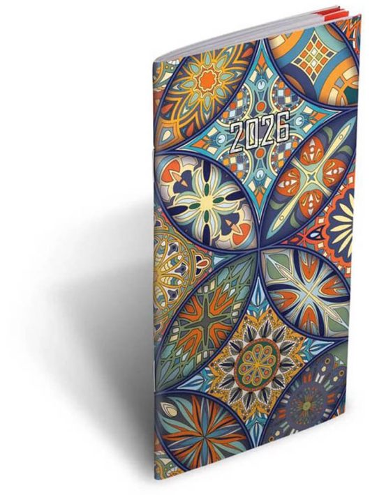 Realsystem zsebnaptár, álló, kétheti, 8x15cm, 2026, zsebirka mozaik