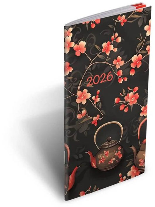 Realsystem zsebnaptár, álló, kétheti, 8x15cm, 2026, zsebirka teavirág