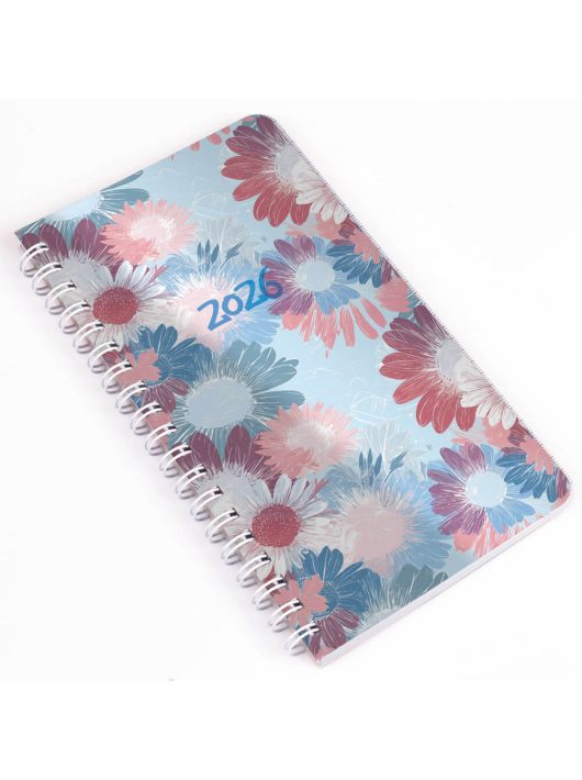 Realsystem zsebnaptár, álló, heti, 9,5x17cm, spirál, 2026, SP2 virágok