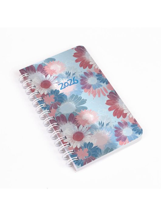 Realsystem zsebnaptár, álló, heti, 7,8x12,8cm, spirál, 2026, SP3 mini virágok