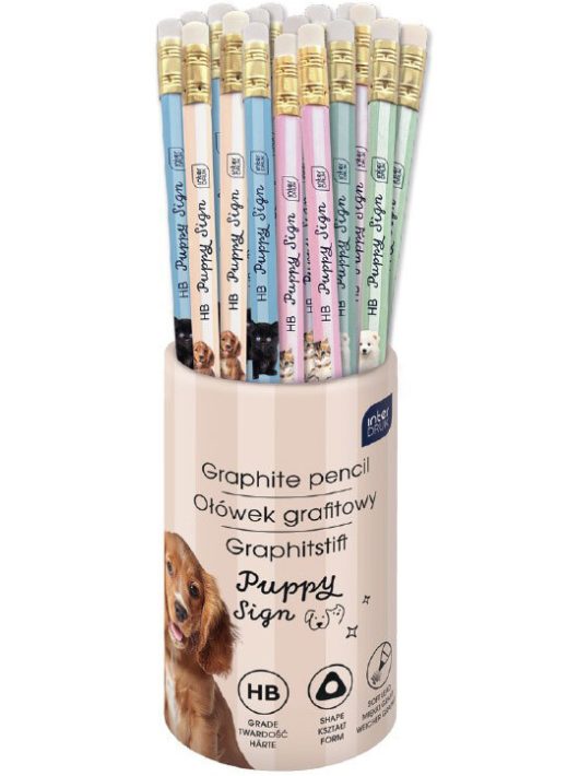 Cicás-kutyás grafitceruza radírral, háromszög test, HB, Interdruk, Puppy Sign, 1 db